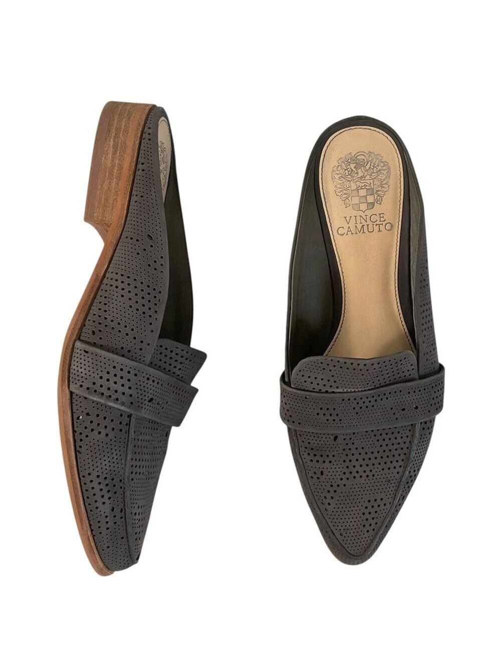 Vince Camuto Kaylana Perforated Leather Gray Loafer Mules Size 7.5